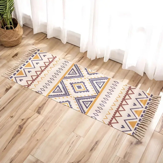 Alfombra Abstracta de Estilo Étnico en Algodón y Lino